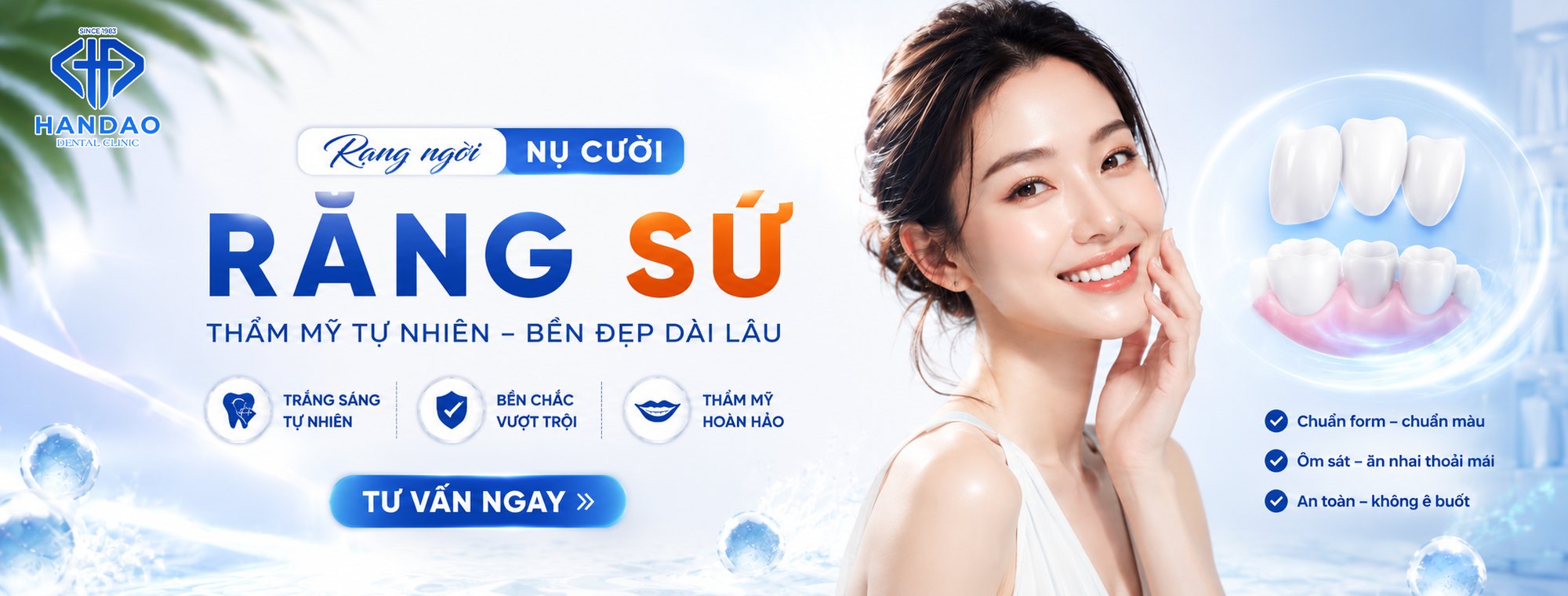 Bọc răng sứ thẩm mỹ tại Nha khoa Hân Đào — trắng sáng tự nhiên, hình ảnh trước và sau khi làm răng sứ